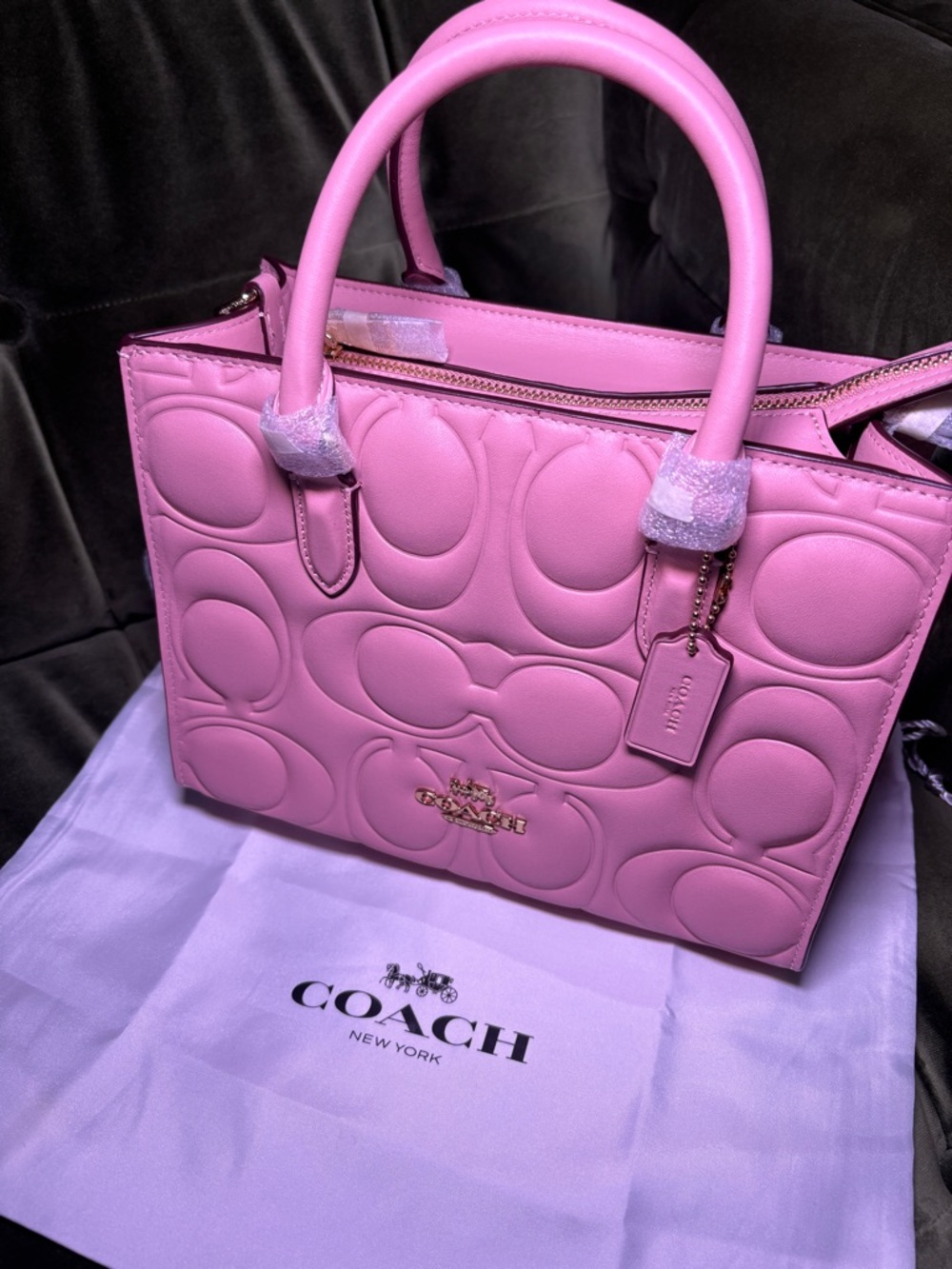 Coach outlet small Maggie tote in embossed Pink Leather